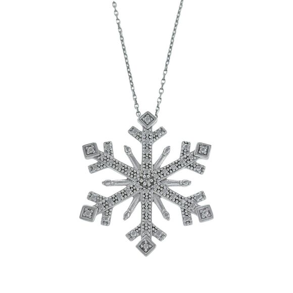OTC Sterling Silver Milgrain Christmas Diamond Snowflake Pendant Necklace 19" - Picture 1 of 5